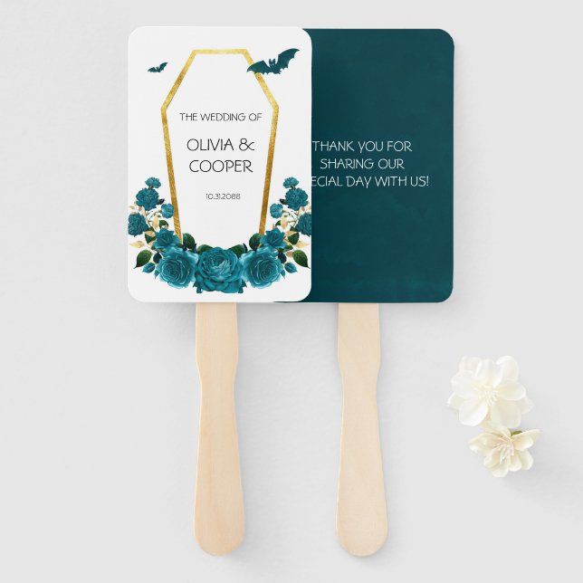 Éventail Florales Turquoises gothiques et Mariage de café o (Devant et derrière)