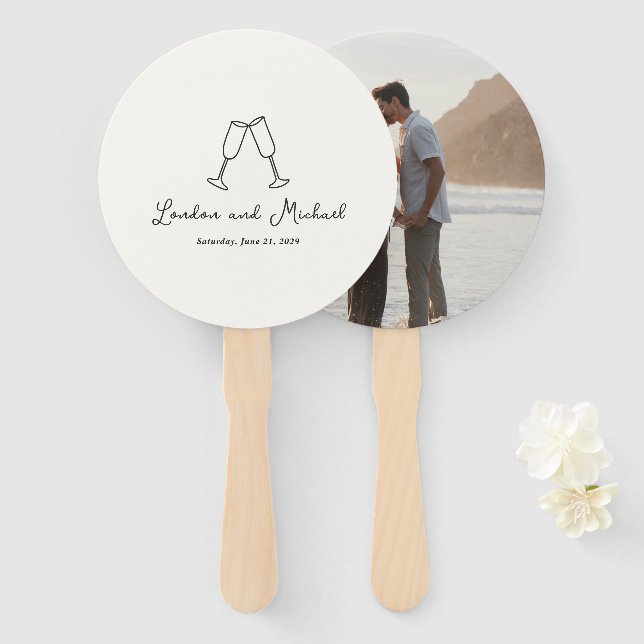 Éventail Flûtes à main Doodle Mariage moderne (Devant et derrière)