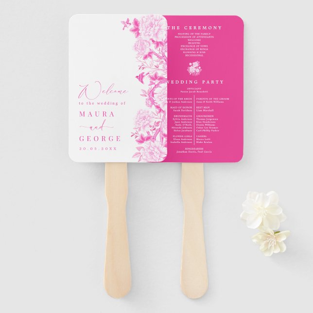 Éventail Fuchsia Chinoiserie Floral Garden Wedding Programm (Devant et derrière)