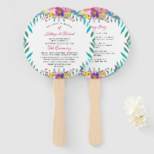 Éventail Fuchsia Gold Floral Chic Wedding Programme Fan à m
