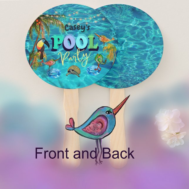 Éventail Fun Pool Party Tropical été (Summer Fun Pool Party Tropical Hand Fan)