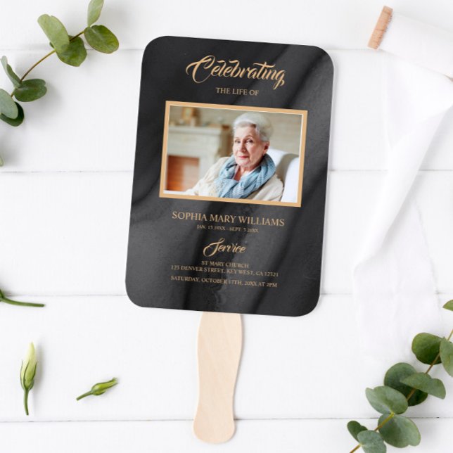 Éventail Funérailles Noir & Or Calligraphie Ensemble de ven (Créateur téléchargé)