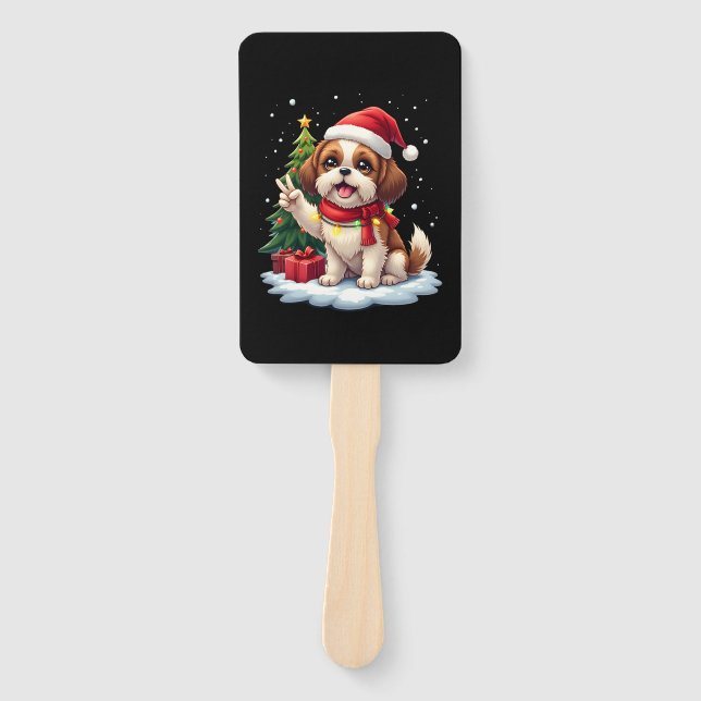 Éventail Funny Peace Hand Shih Tzu Christmas Lights Womens  (Devant)