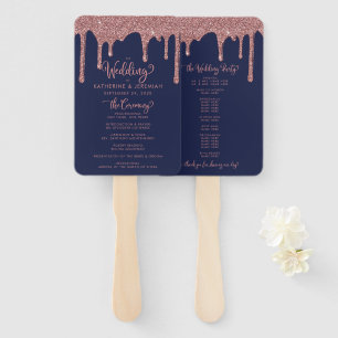 Éventail Glam Navy Blue Rose Gold Wedding Programme