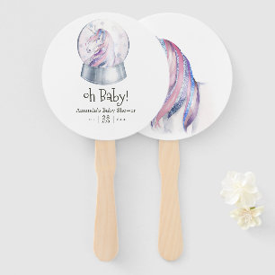Éventail Glitter Licorne Baby Shower Aquarelle