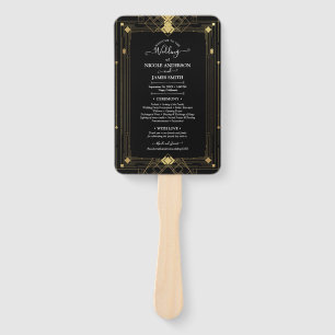Éventail Gold Black Deco Glam Roaring 20's Wedding Program
