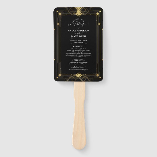 Éventail Gold Black Deco Glam Roaring 20's Wedding Program (Devant)