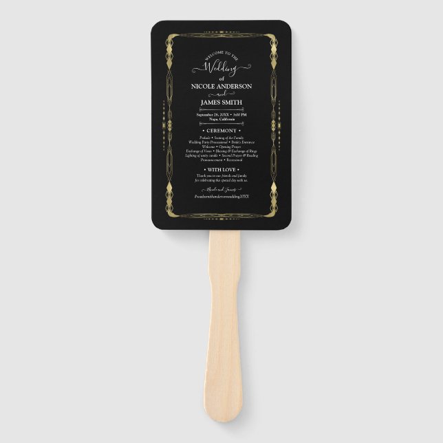 Éventail Gold & Black Minimal Moderne Glam Wedding Programm (Devant)