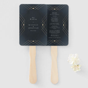 Éventail Gold Dark Navy Elegance Diamond Geo Deco Mariage