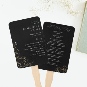 Éventail Gold Lined Floral Wedding Programme - Noir