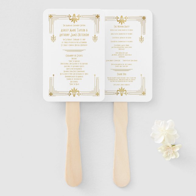 Éventail Gold White Roaring 20s Art Déco (Devant et derrière)