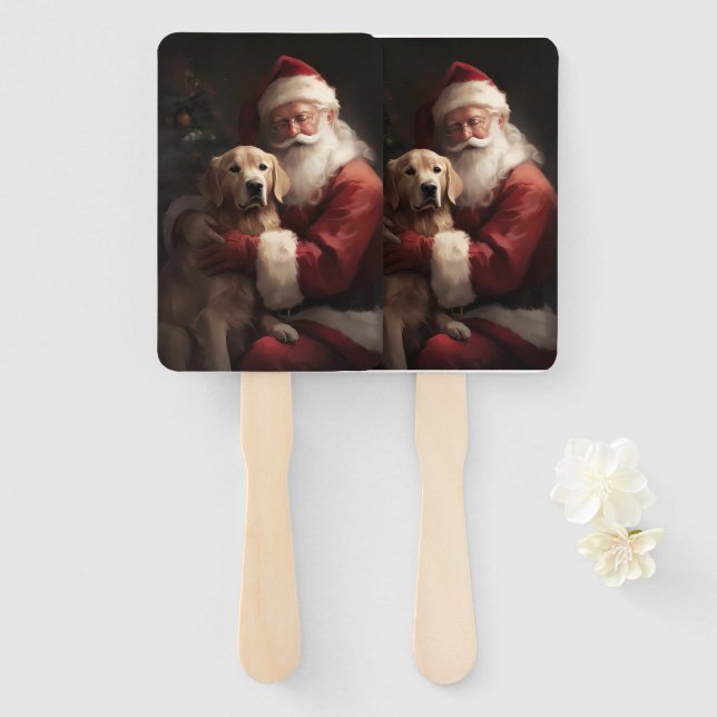 Éventail Golden Retriever with Santa Clause Christmas (Devant et derrière)