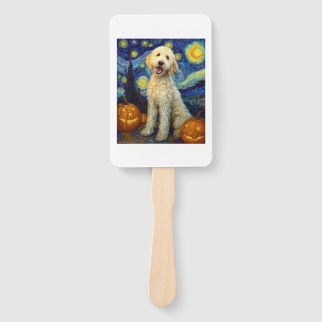 Éventail Goldendoodle Cute Dog Halloween Jack O Lantern Pum (Devant)