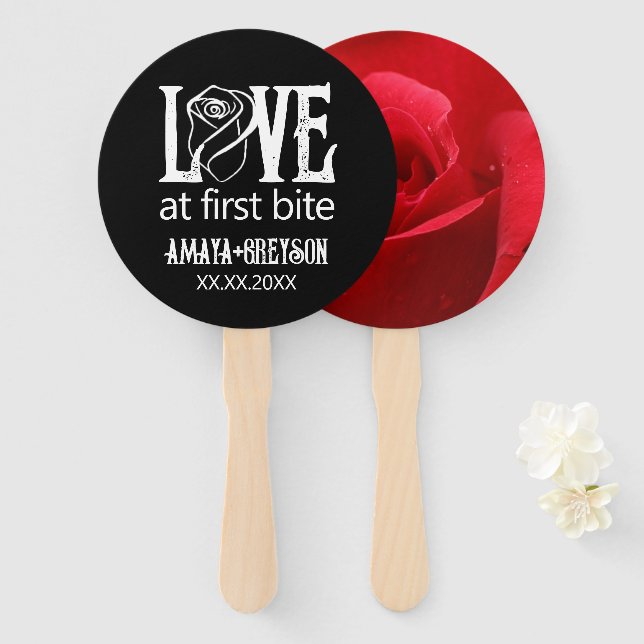 Éventail Gothique Rose rouge Amour au premier Mariage de Bi (Devant et derrière)