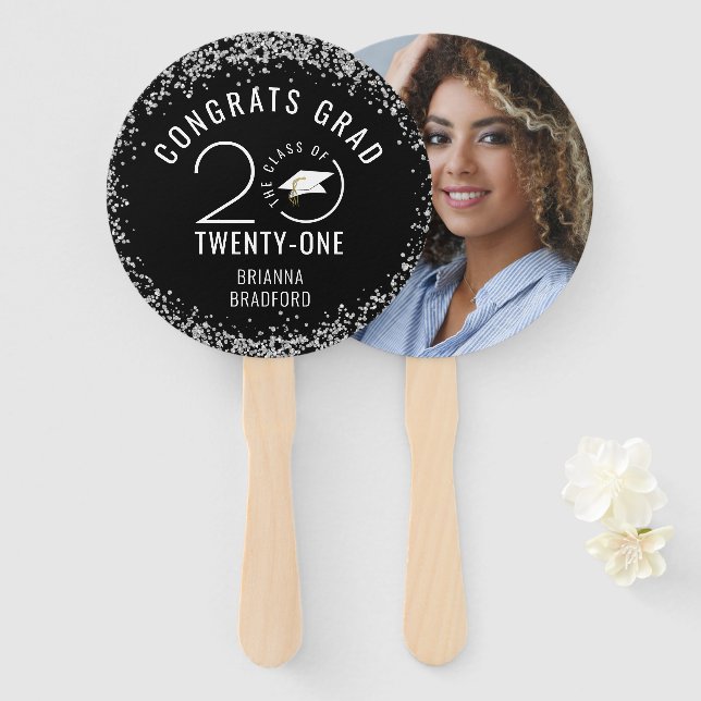 Éventail Graduation moderne Noir Classe Design Année (Devant et derrière)