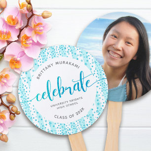 Éventail Graduation photo moderne turquoise script keepsaké