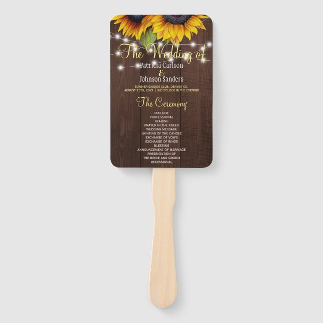 Éventail Grange bois rustique tournesols chic programme de  (Devant)