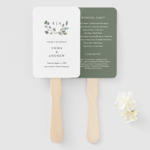 Éventail Green Eucalyptus Feuille Mariage programme de livr