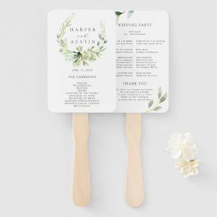 Éventail Green Foliage Botanical Wreath Wedding Programme