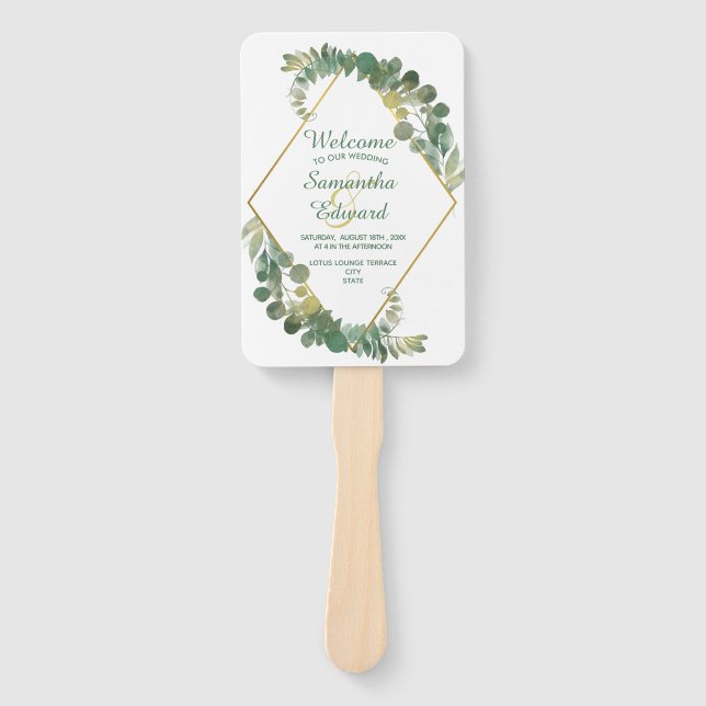 Éventail Green Foliage Gold Diamond Programme de mariage (Devant)