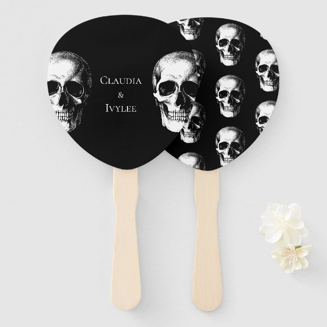 Éventail Halloween gothique du crâne Fans Mariages (Devant et derrière)