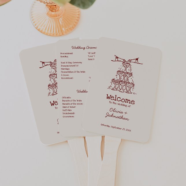 Éventail Hand Drawn Doodles Wedding Program (Créateur téléchargé)