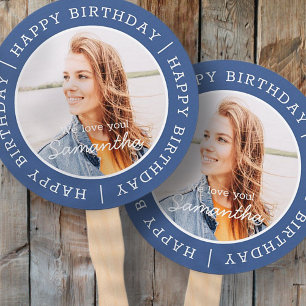 Éventail Happy Birthday Simple Preppy Modern Custom Photo