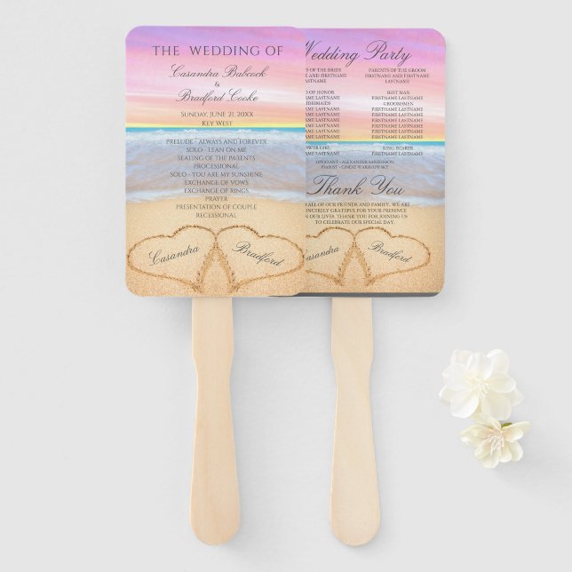Éventail Hearts Beach Programme de cérémonie de mariage Pin (Devant et derrière)