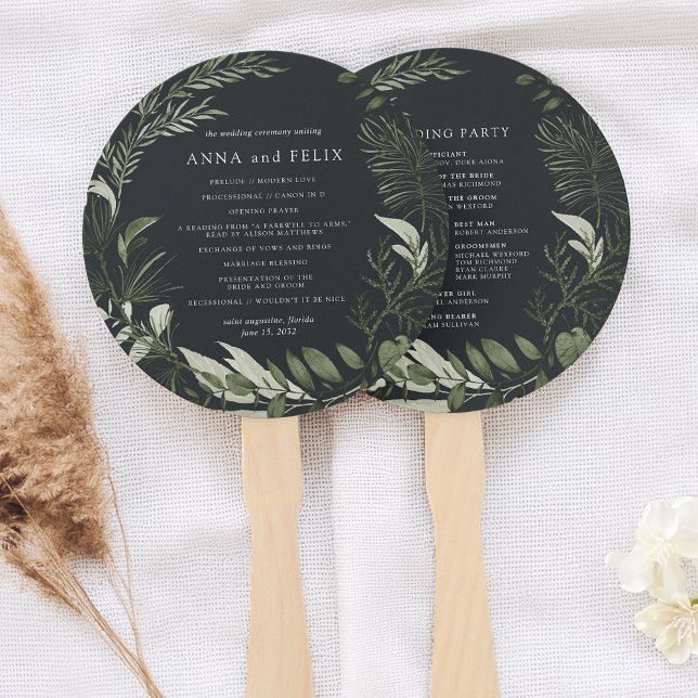 Éventail Hiver Meadow | Programme de mariage botanique vert (Créateur téléchargé)