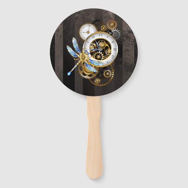 Éventail Horloge à vapeur avec libellule mécanique (Devant)