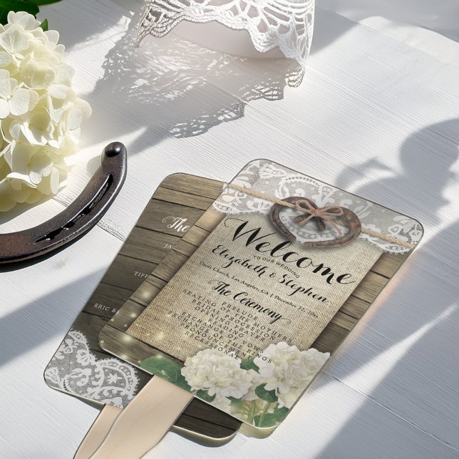 Éventail Horseshoe Hydrangea Programmes de mariage en bois  (Créateur téléchargé)
