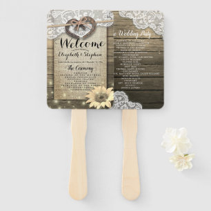 Éventail Horseshoe Sunflower Programmes de mariage en bois