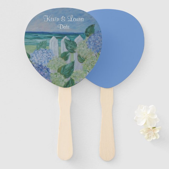Éventail Hydrangeas Au Bord De La Plage Mariage (Devant et derrière)