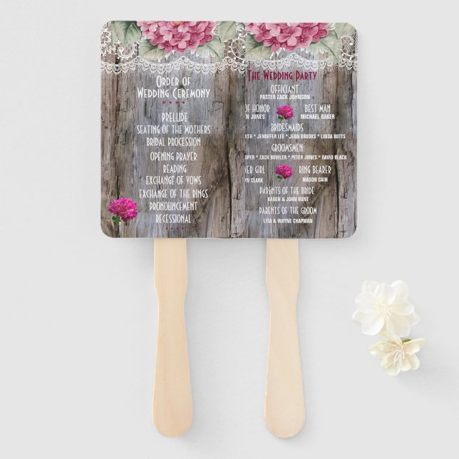 Éventail Hydrangeas dentelle et grange Mariage à main (Devant et derrière)