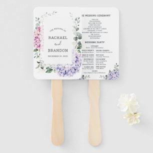 Éventail Hydrangées rose pâle et mariage d'eucalyptus