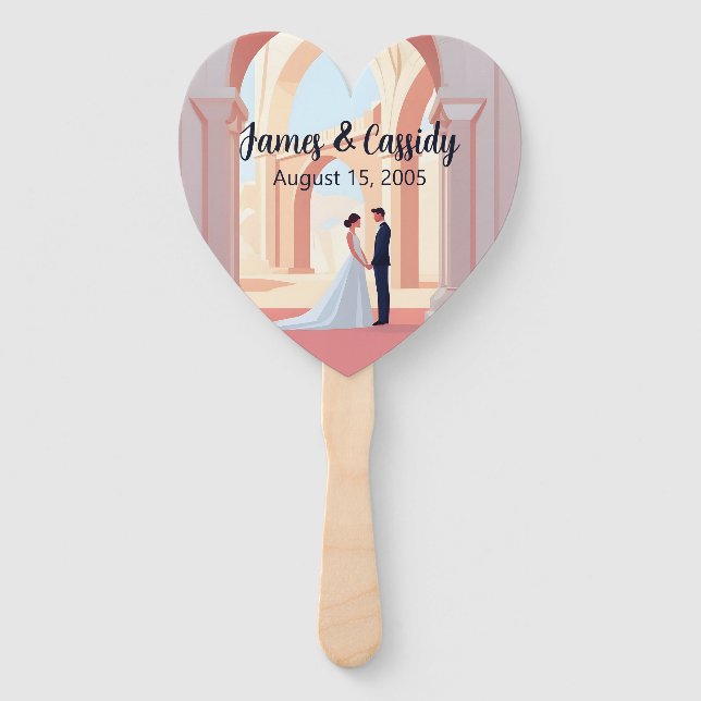 Éventail Illustration de couple mariage sous l'arc du Colis (Devant)