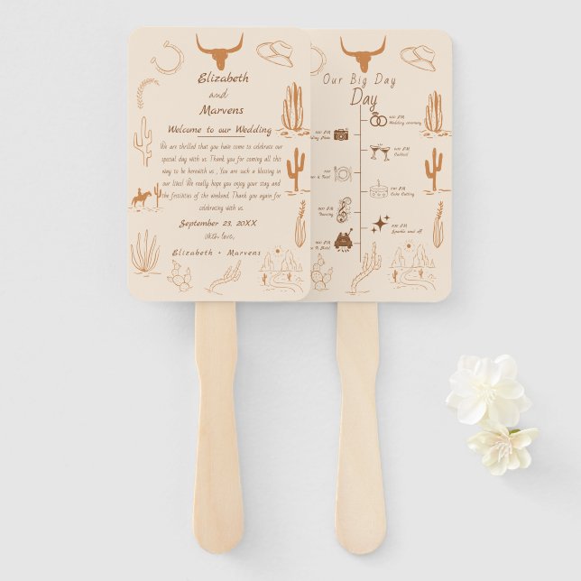 Éventail Illustration de cowboy occidental boho  Chronologi (Devant et derrière)