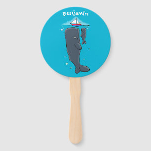 Éventail Illustration de mignons baleines et voiliers