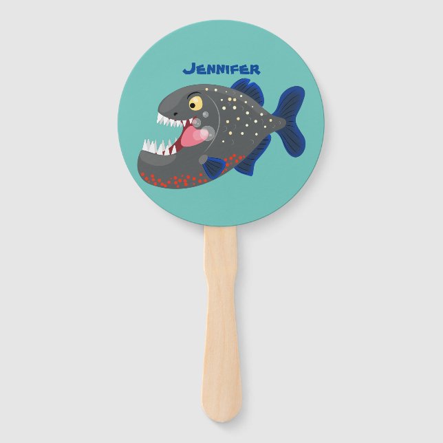 Éventail Illustration drôle de piranha affamée (Devant)