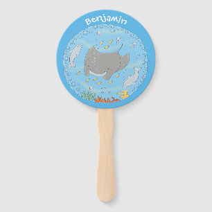 Éventail Illustration d'une mignonne raie manta et de bulle