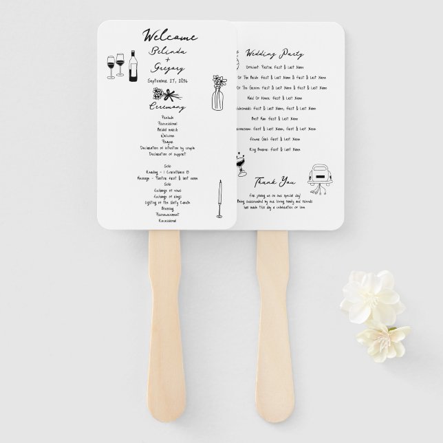 Éventail Illustrations de mariage avec main noire (Devant et derrière)