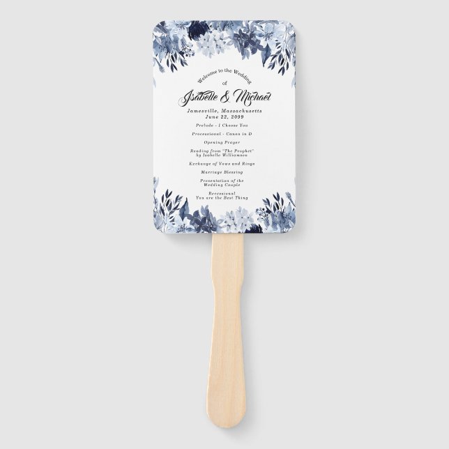 Éventail Indigo Garden Blue Floral Mariage (Devant)