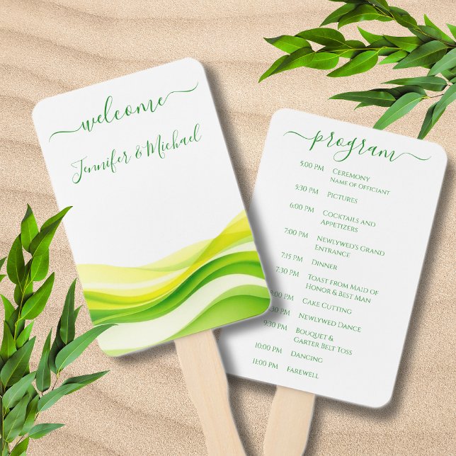 Éventail Island Citrus Green and Yellow Wedding Program (Island Citrus Green and Yellow Wedding Program Hand Fan )