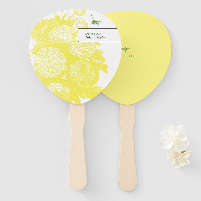 Éventail Jardin Bee Toile Cheveux Jaune Fan de fête (Devant et derrière)