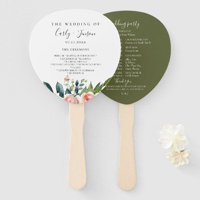 Éventail Jardin luxuriant Programme de mariage floral Venti (Devant et derrière)