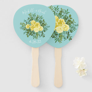 Éventail Jaune et Aqua Vintage Ressort Mariage Floral