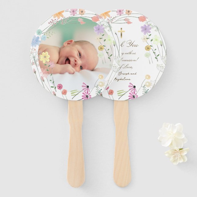 Éventail jeu de dix fleurs sauvages pastel Baptême (Devant et derrière)