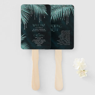 Éventail Jewel Palm Leaf Ceremony Programme Turquoise ID830
