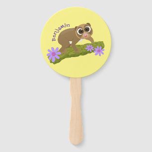 Éventail Joli lenteur loris sur dessin de branche