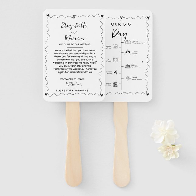 Éventail Jour de mariage manuscrit amusant Événements Chron (Devant et derrière)